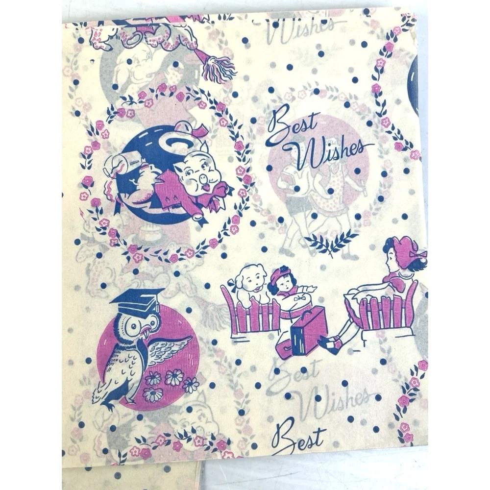 Kaycrest Gift Wrap Vintage Paper Pink Blue 3 Pcs 20 x 30 Ephemeral All Occasions
